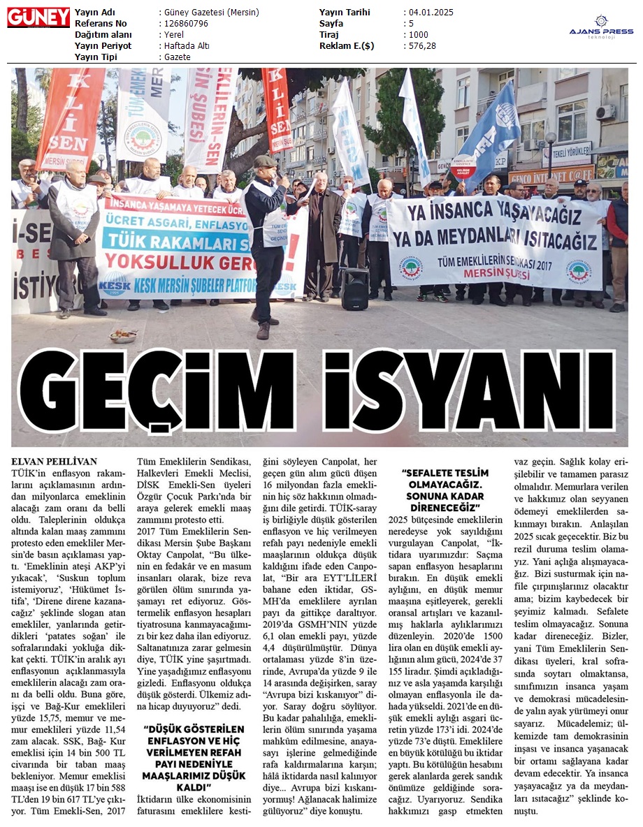Gazete haberlerinde TÜİK eylemleri