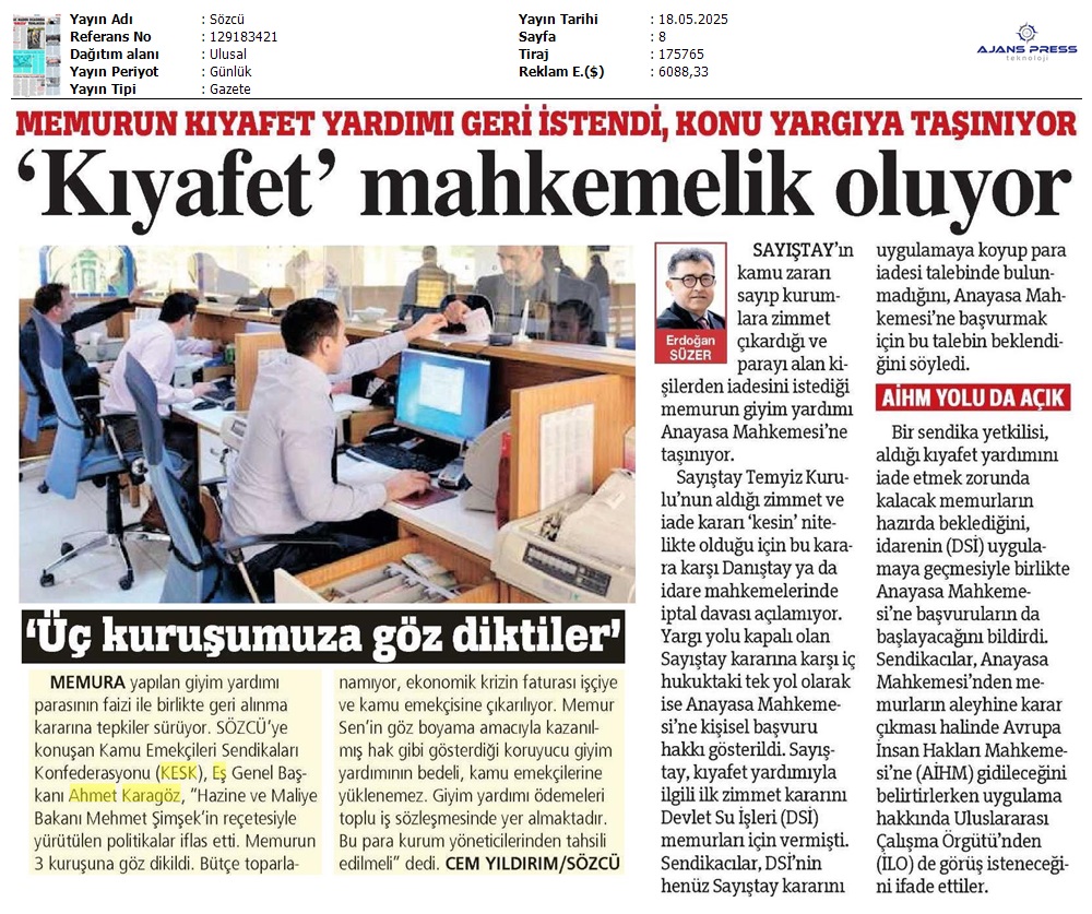 Sayıştay'ın Giyim Yardımı Raporu'na  İlişkin Değerlendirmemiz