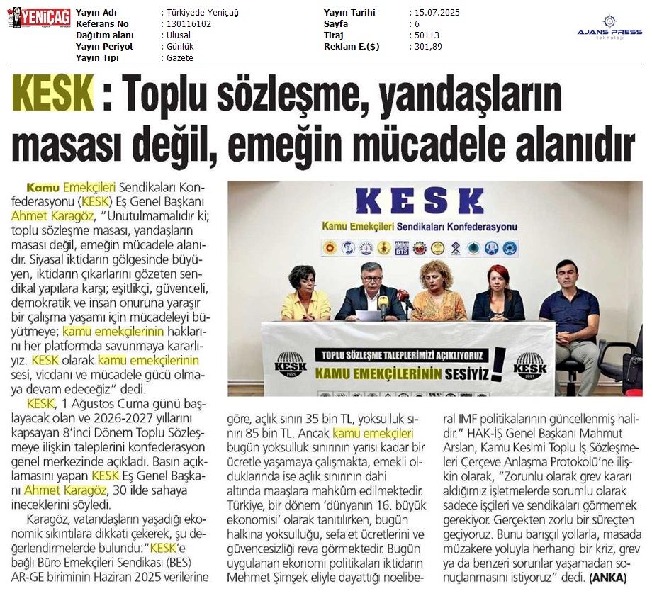 TİS taleplerimiz Gazetelerde: Kamu emekçilerinin sesiyiz!